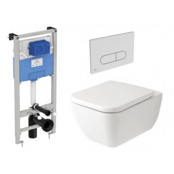 Set vas Wc Gala Emma Square suspendat cu capac soft-close si rezervor Prosys 120 incastrat cu clapeta Oleas M1 crom