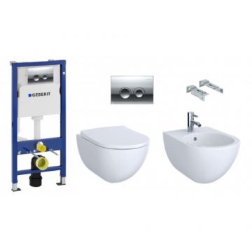 Set vas Wc Geberit Acanto suspendat cu capac soft-close si rezervor incastrat Delta