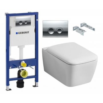 Set vas Wc Geberit Icon Square Rimfree suspendat cu capac soft-close si rezervor Delta