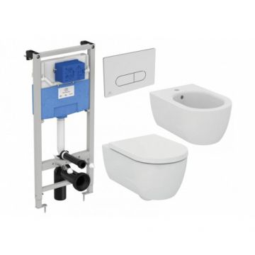 Set vas Wc Ideal Standard Blend Curve cu capac soft-close + bideu rezervor Prosys si clapeta crom