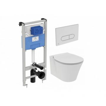 Set vas Wc Ideal Standard Connect Air cu capac si rezervor incastrat Prosys cu clapeta Oleas M1 crom