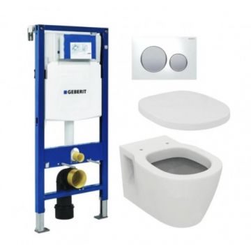 Set vas Wc Ideal Standard Connect cu capac si rezervor incastrat Geberit Duofix Sigma cu clapeta