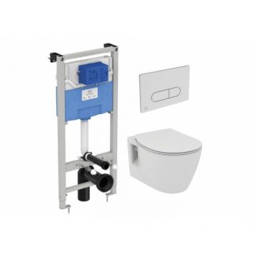 Set vas Wc Ideal Standard Connect cu capac si rezervor incastrat Prosys cu clapeta Oleas M1 crom