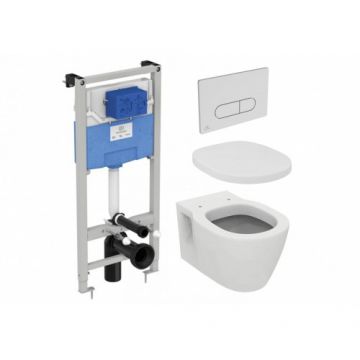 Set vas Wc Ideal Standard Connect cu capac soft-close si rezervor incastrat Prosys cu clapeta Oleas M1 crom