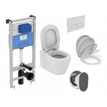 Set vas Wc Ideal Standard Connect cu functie bideu + capac soft-close + rezervor incastrat Prosys cu clapeta si baterie OM646