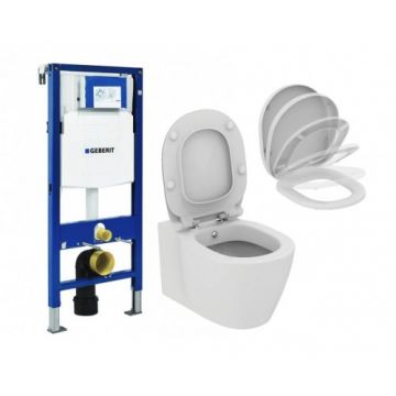 Set vas Wc Ideal Standard Connect cu functie de bideu + capac soft-close + rezervor incastrat Geberit Duofix Sigma