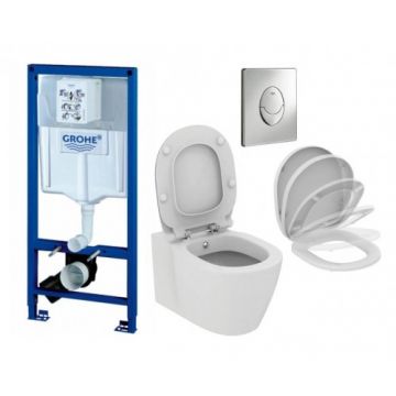 Set vas Wc Ideal Standard Connect cu functie de bideu + capac soft close + rezervor incastrat Grohe Rapid SL + clapeta Skate Air