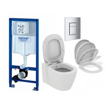 Set vas Wc Ideal Standard Connect cu functie de bideu+capac soft-close +rezervor incastrat Grohe Rapid SL +clapeta Skate Cosmo