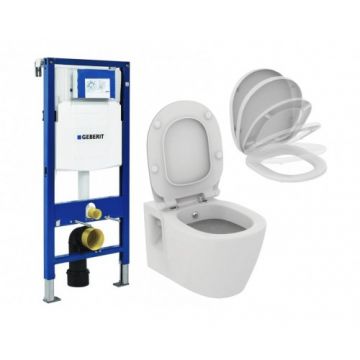 Set vas Wc Ideal Standard Connect cu functie de bideu cu capac soft-close si rezervor Geberit Duofix Sigma