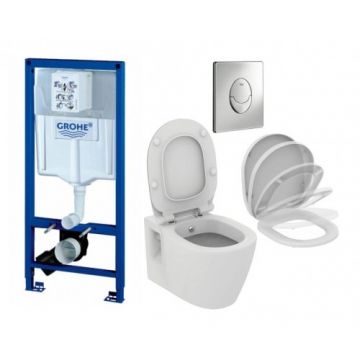 Set vas Wc Ideal Standard Connect cu functie de bideu si capac soft-close + rezervor incastrat Grohe Rapid SL+ clapeta Skate Air