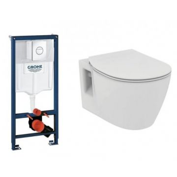 Set vas Wc Ideal Standard Connect cu rezervor incastrat Grohe Rapid SL si clapeta Nova Cosmo crom