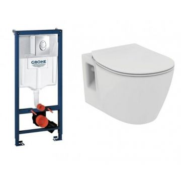 Set vas Wc Ideal Standard Connect suspenda cu rezervor incastrat Grohe Rapid SL si clapeta Skate Air crom