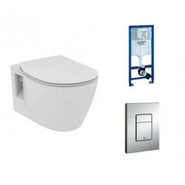 Set vas Wc Ideal Standard Connect suspendat cu capac soft-close + rezervor incastrat cu clapeta Grohe Rapid SL