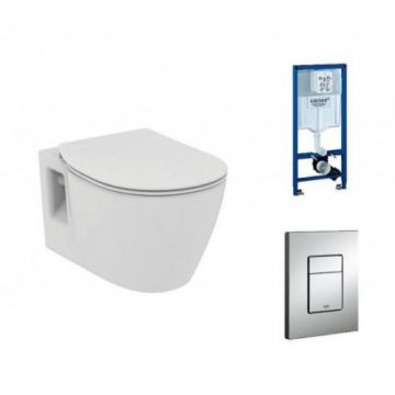 Set vas Wc Ideal Standard Connect suspendat cu functie de bideu,capac soft-close si rezervor incastrat cu clapeta Grohe Rapid SL