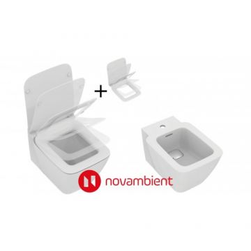 Set vas Wc Ideal Standard Strada II + capac slim cu inchidere lenta + bideu Strada II