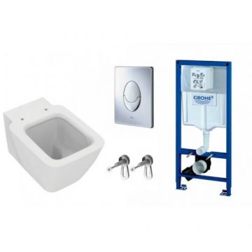 Set vas Wc Ideal Standard Strada II + Rezervor incastrat Grohe Rapid SL cu clapeta Skate Air crom si set fixare