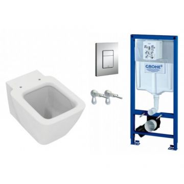 Set vas Wc Ideal Standard Strada II + rezervor incastrat Grohe Rapid SL cu clapeta Skate Cosmo crom si set fixare