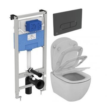 Set vas Wc Ideal Standard Tesi Aquablade + capac soft-close + rezervor incastrat Prosys 120+ clapeta Oleas M1 neagra