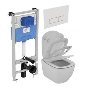 Set vas Wc Ideal Standard Tesi Aquablade + capac soft-close + rezervor incastrat Prosys 120+ clapeta Oleas M2