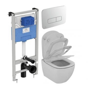 Set vas Wc Ideal Standard Tesi Aquablade + capac soft-close + rezervor incastrat Prosys 120+ clapeta Oleas M3