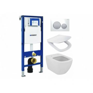 Set vas Wc Ideal Standard Tesi AquaBlade cu capac slim si rezervor incastrat Geberit Duofix Sigma cu clapeta Sigma 20