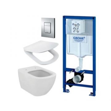 Set vas Wc Ideal Standard Tesi Aquablade cu capac slim si rezervor incastrat Grohe Rapid SL cu clapeta