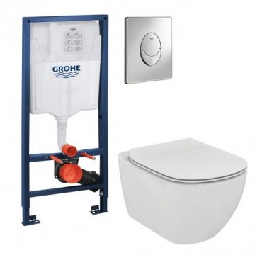 Set vas Wc Ideal Standard Tesi Aquablade cu capac soft-close + rezervor incastarat Grohe