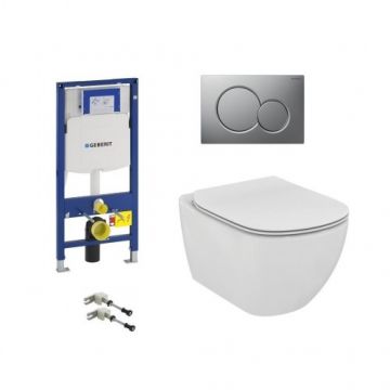 Set vas Wc Ideal Standard Tesi Aquablade cu rezervor incastrat Geberit Duofix Sigma si clapeta Sigma 01 crom