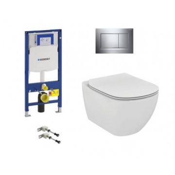 Set vas Wc Ideal Standard Tesi Aquablade suspendat + capac soft-close +rezervor Geberit Duofix Sigma +clapeta crom lucios si mat