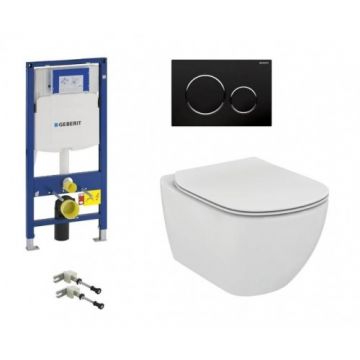 Set vas Wc Ideal Standard Tesi Aquablade suspendat +capac soft-close+rezervor Geberit Duofix Sigma si clapeta crom lucios si mat