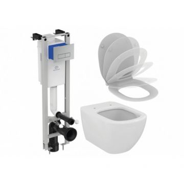 Set vas Wc Ideal Standard Tesi Aquablade suspendat + capac soft-close + rezervor incastrat Prosys + clapeta Oleas M2 crom