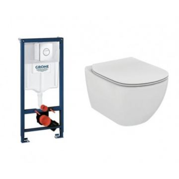 Set vas Wc Ideal Standard Tesi Aquablade suspendat cu rezervor incastrat Grohe Rapid SL si clapeta Nova Cosmo crom