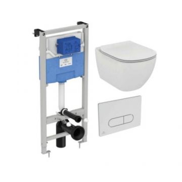 Set vas Wc Ideal Standard Tesi cu capac slim si rezervor incastrat Prosys cu clapeta Oleas M1 crom