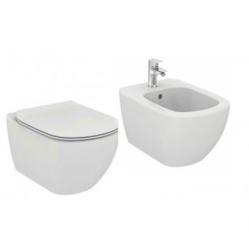 Set vas Wc Ideal Standard Tesi cu capac soft-close si bideu suspendat cu baterie