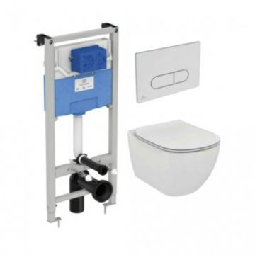 Set vas Wc Ideal Standard Tesi cu capac soft-close si rezervor incastrat Prosys cu clapeta Oleas M1 crom