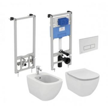 Set vas Wc Ideal Standard Tesi si bideu + capac soft-close + baterie si cadru bideu + rezervor incastrat Prosys +clapeta OleasM2