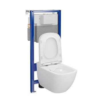 Set vas wc suspendat Caspia CleanOn cu capac soft close si rezervor incastrat C24 Aqua 50