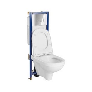 Set vas wc suspendat CleanOn Zip cu capac soft close, rezervor incastrat si clapeta crom lucios