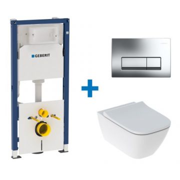 Set vas wc suspendat Geberit Smyle Square Rimfree cu rezervor incastrat Duofix Delta si clapeta Delta 50 crom