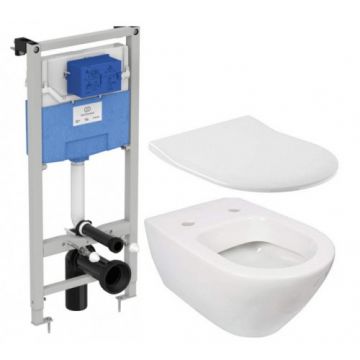 Set vas Wc Villeroy & Boch Subway 2.0 suspendat cu capac soft-close slim si rezervor Ideal Standard