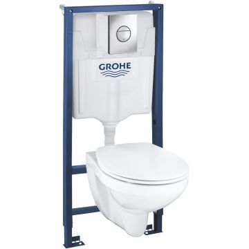 Set complet Grohe Solido 4-in-1 cu vas wc suspendat Bau Ceramic cu capac inchidere lenta rezervor incastrat cu cadru si clapeta Sail crom