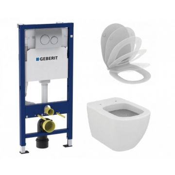 Set vas Wc Ideal Standard Tesi Aquablade + Capac cu inchidere lenta + Rezervor Geberit Duofix Delta Plus +Clapeta Delta 21 Crome