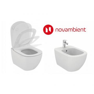 Set Vas Wc Ideal Standard Tesi Aquablade + capac slim cu inchidere lenta + bideu + baterie bideu