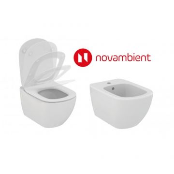 Set vas Wc Ideal Standard Tesi AquaBlade + capac slim Tesi cu inchidere lenta + bideu Tesi