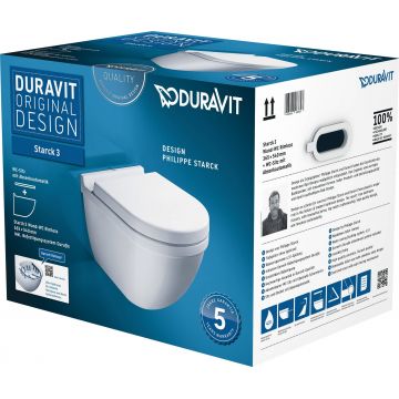 Set vas WC suspendat Duravit Starck 3 Rimless cu capac inchidere lenta