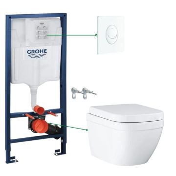 Set vas wc suspendat rimless cu capac Vortex , rezervor incastrat si clapeta alba Skate Air Grohe