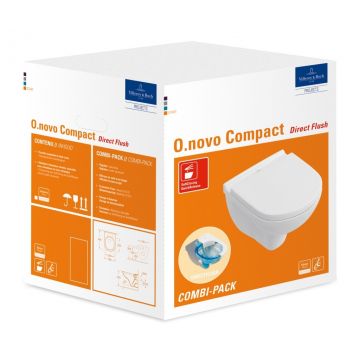 Set vas WC suspendat Villeroy & Boch O.Novo 49x36cm Directflush si capac cu Inchidere lenta