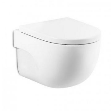 Vas WC suspendat Roca Meridian Compact Rimless, evacuare orizontala - Culoare Alb pal